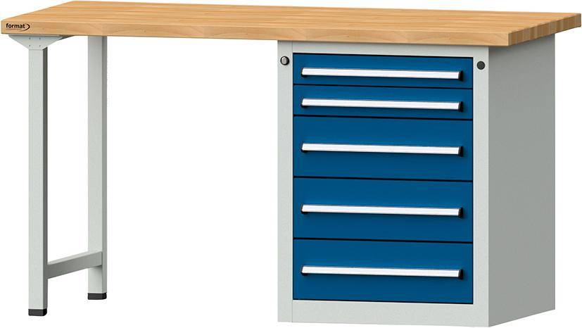 Format Kombi-Werkbank B1500xT700xH840mm RAL 7035/5010 BMP: 40 mm 5 Schubladen