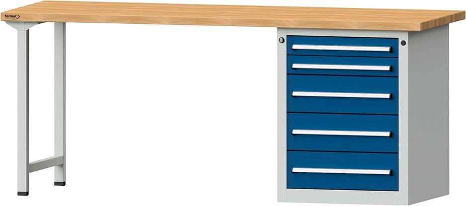 Format Kombi-Werkbank B2000xT700xH840mm RAL 7035/5010 BMP: 40 mm 5 Schubladen
