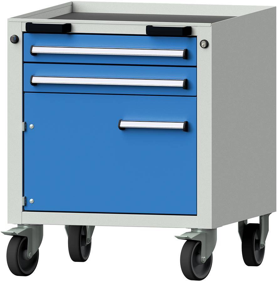 Format Rollcontainer B625xT640xH755mm RAL 7035/5012 2 Schubladen, 1 Tür