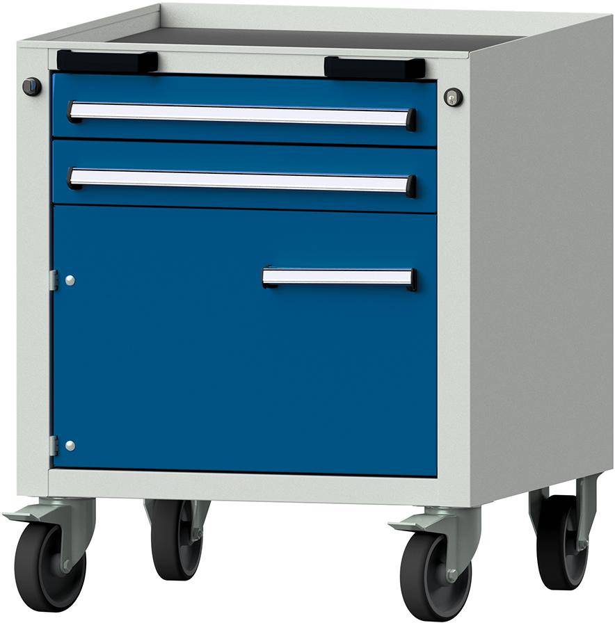 Format Rollcontainer B625xT640xH755mm RAL 7035/5010 2 Schubladen, 1 Tür