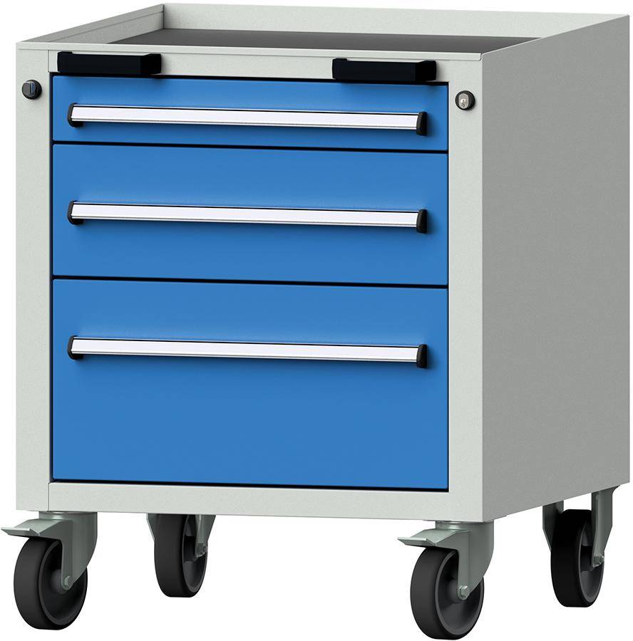 Format Rollcontainer B625xT640xH755mm RAL 7035/5012 3 Schubladen