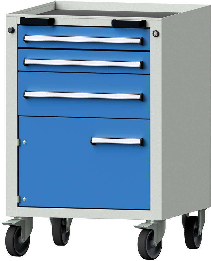 Format Rollcontainer B625xT640xH925mm RAL 7035/5012 3 Schubladen, 1 Tür