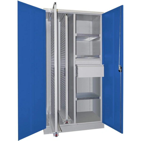 Vertikalauszugsschrank B1000xT600xH1950 mm 2 Wannen, 3 Böden, 2 SL RAL 7035/5010, Mittelwand - Artikel: 7830947248 Vertikalauszugsschrank B1000xT600xH1950 mm 2 Wannen, 3 Böden, 2 SL RAL 7035/5010, Mittelwand - Artikel: 7830947248