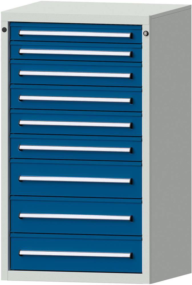 Format Schubladenschrank B760xT700xH1300mm RAL7035/5010 9 Schubladen 75kg