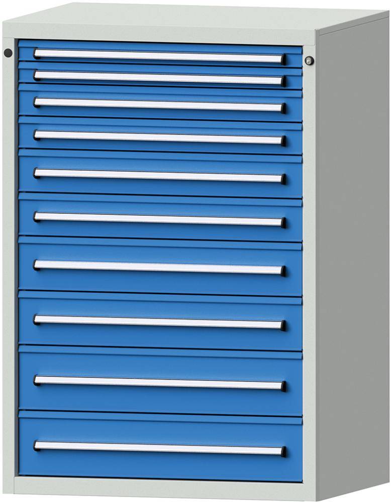 Format Schubladenschrank B910xT700xH1300mm RAL7035/5012 10 Schubladen 75kg