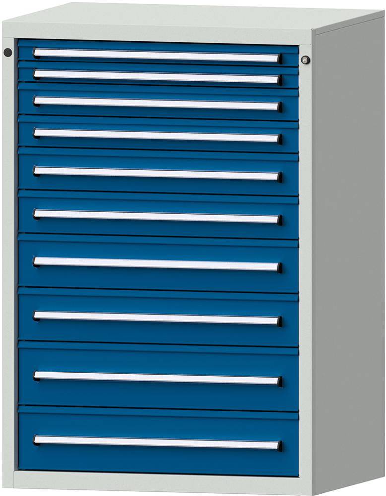 Format Schubladenschrank B910xT700xH1300mm RAL7035/5010 10 Schubladen 75kg