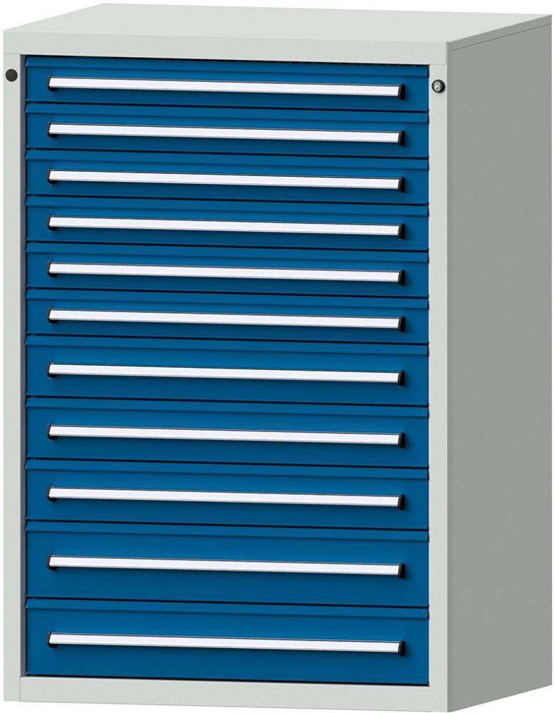 Format Schubladenschrank B910xT700xH1300mm RAL7035/5010 11 Schubladen 75kg