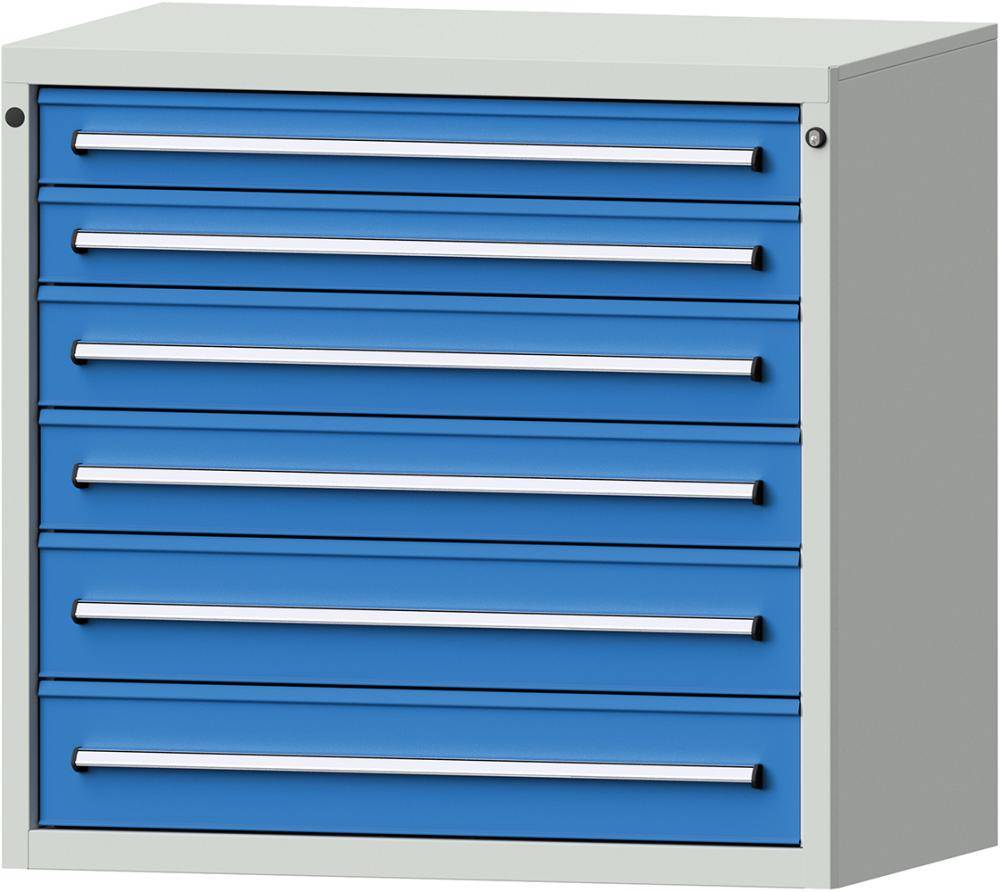 Format Schubladenschrank B1060xT675xH1000mm RAL7035/5012 6 Schubladen 75kg