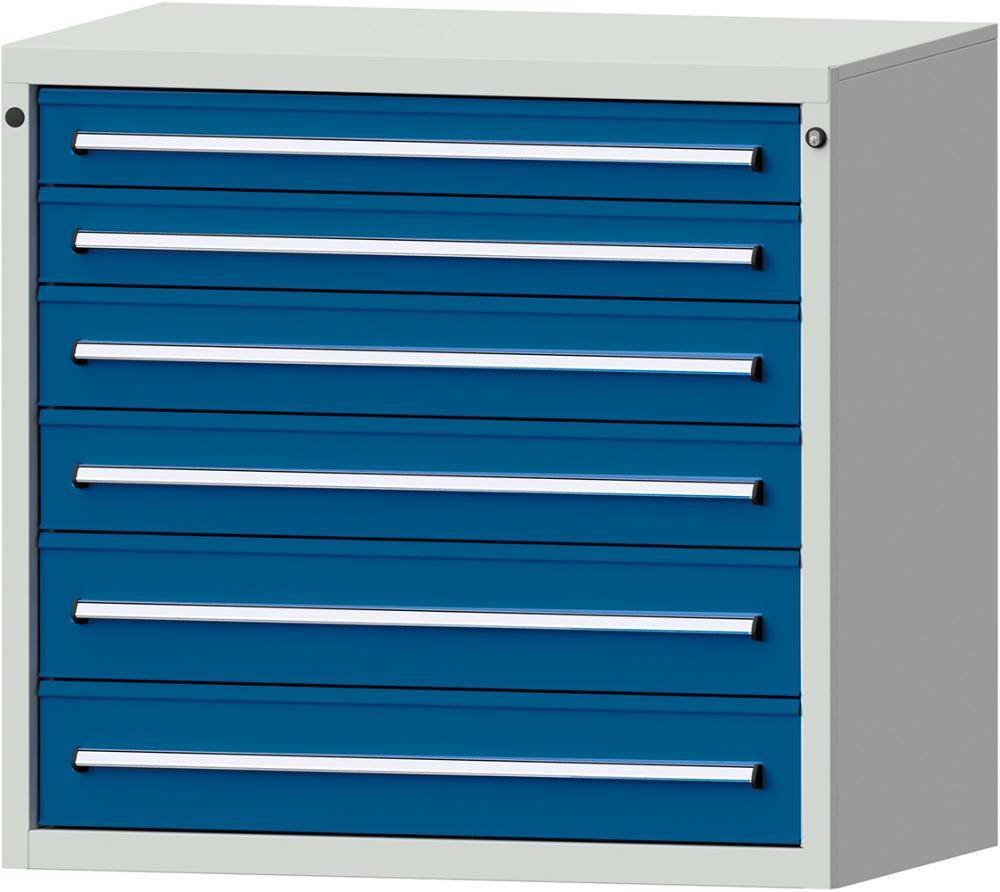 Format Schubladenschrank B1060xT700xH1000mm RAL7035/5010 6 Schubladen 75kg