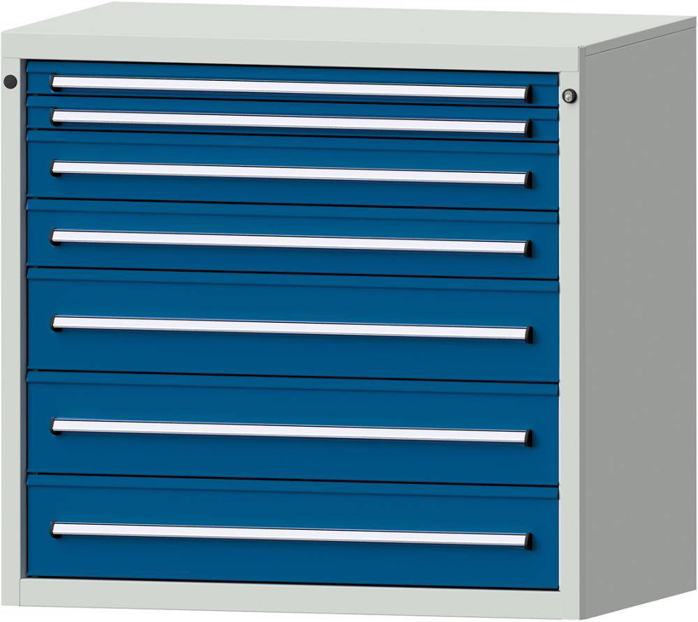 Format Schubladenschrank B1060xT700xH1000mm RAL7035/5010 7 Schubladen 75kg