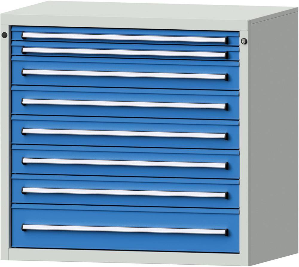 Format Schubladenschrank B1060xT675xH1000mm RAL7035/5012 8 Schubladen 75kg