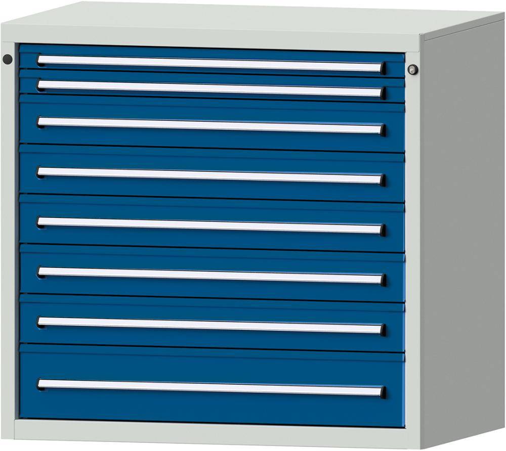 Format Schubladenschrank B1060xT700xH1000mm RAL7035/5010 8 Schubladen 75kg