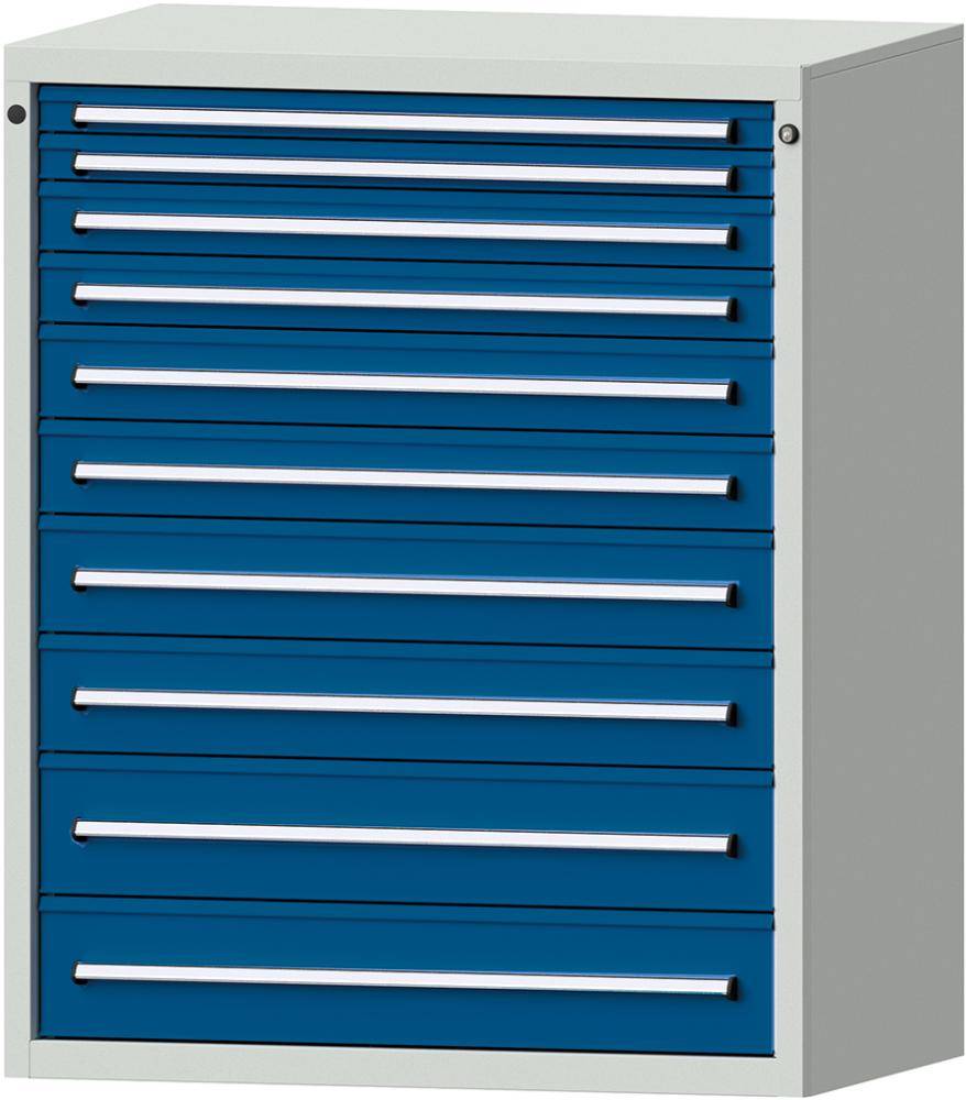 Format Schubladenschrank B1060xT700xH1300mm RAL7035/5010 10 Schubladen 75kg