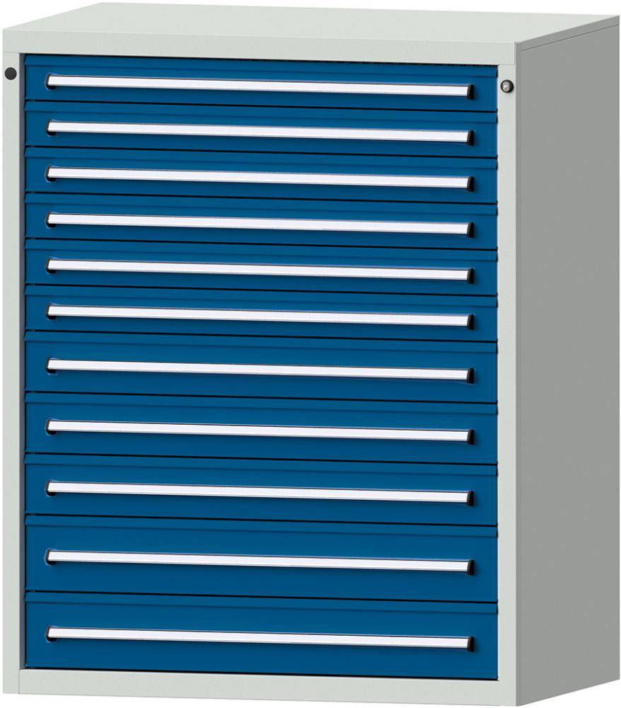 Format Schubladenschrank B1060xT700xH1300mm RAL7035/5010 11 Schubladen 75kg