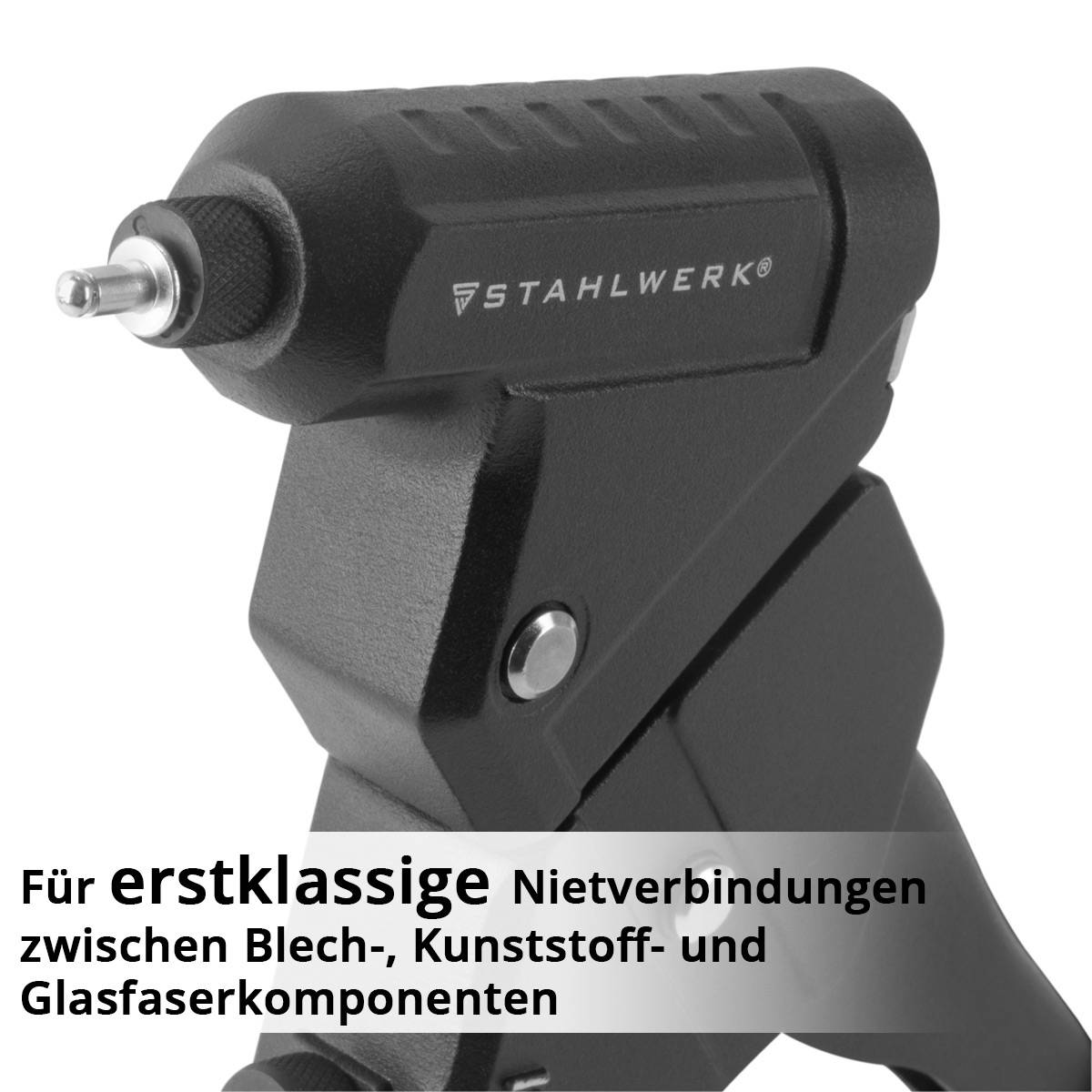 STAHLWERK Nietzangen Set 360° Blindnietzange Einhand Hebelnietzange + 500 Nieten