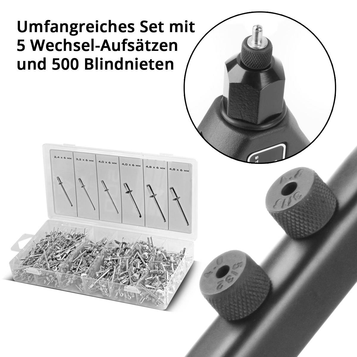 STAHLWERK Nietzangen Set Blindnietzange Hebelnietzange Popnietzange + 500 Nieten