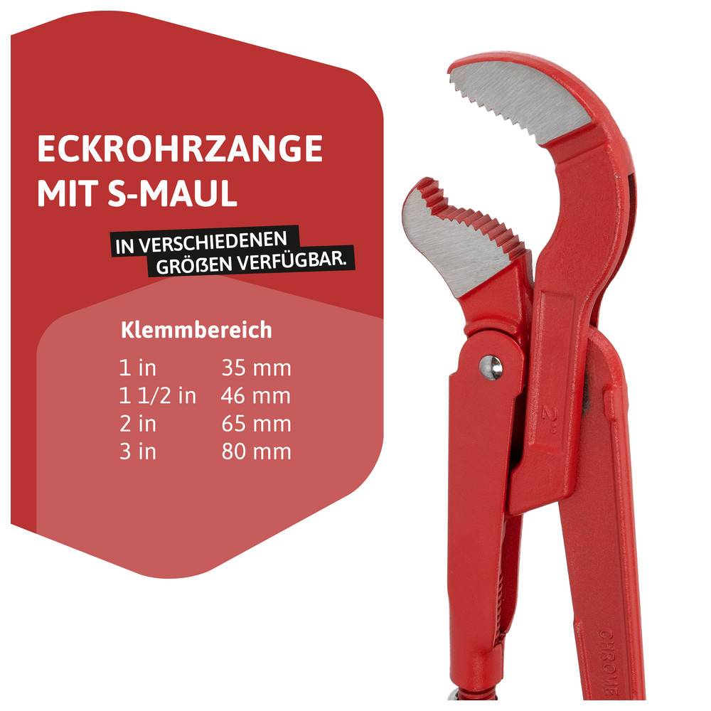 Dönges Eckrohrzange, mit S-Maul, CV Stahl, rot lackiert, Größe 1.1/2 "
