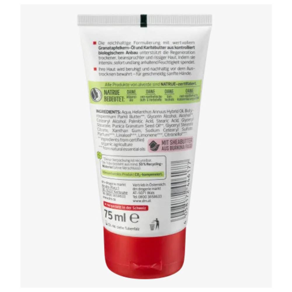 alverde Intensiv Handcreme Bio-Granatapfel, Bio-Karitébutter, 75 ml