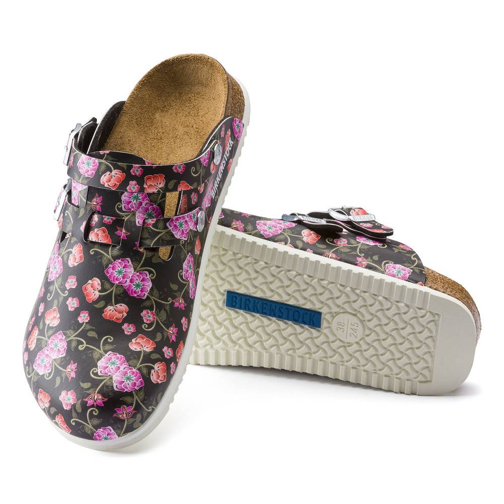 Birkenstock Clog Kay Superlauf, Birko-Flor, Blooming Roses Black, schmal, Gr. 42