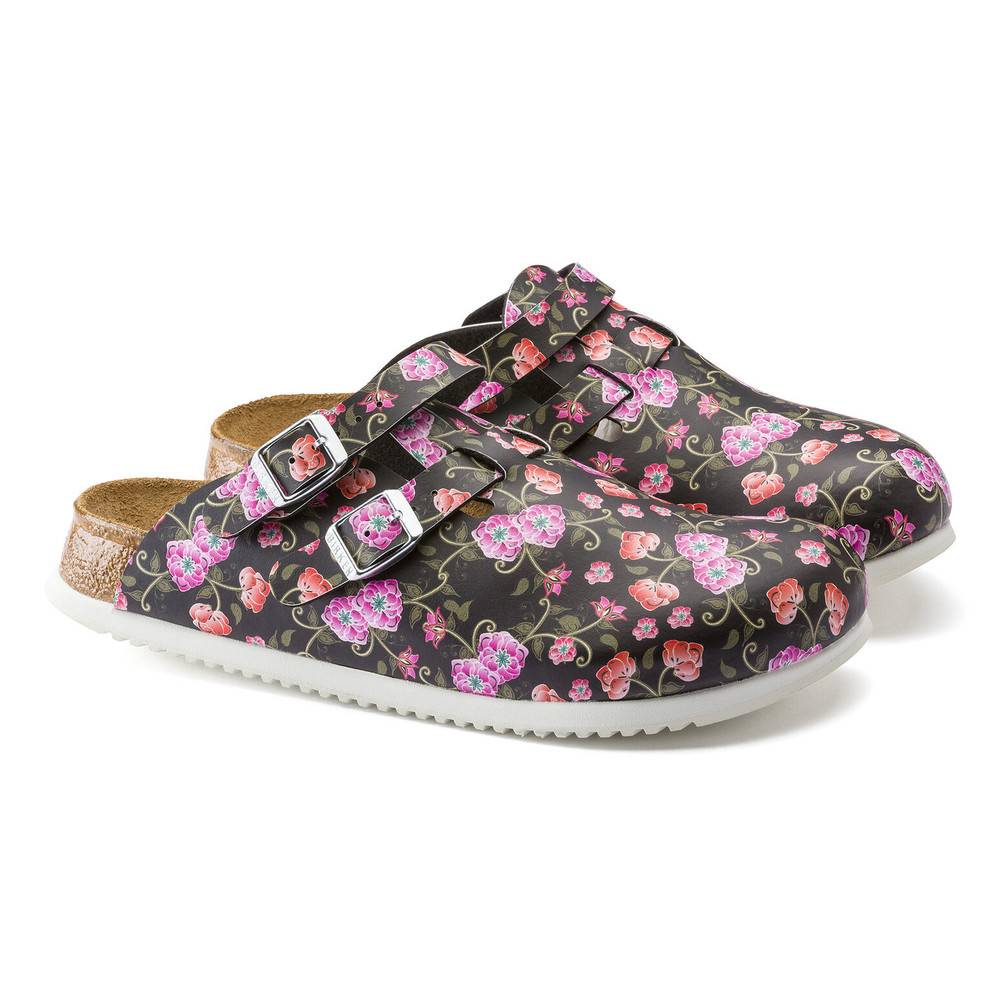Birkenstock Clog Kay Superlauf, Birko-Flor, Blooming Roses Black, schmal, Gr. 40
