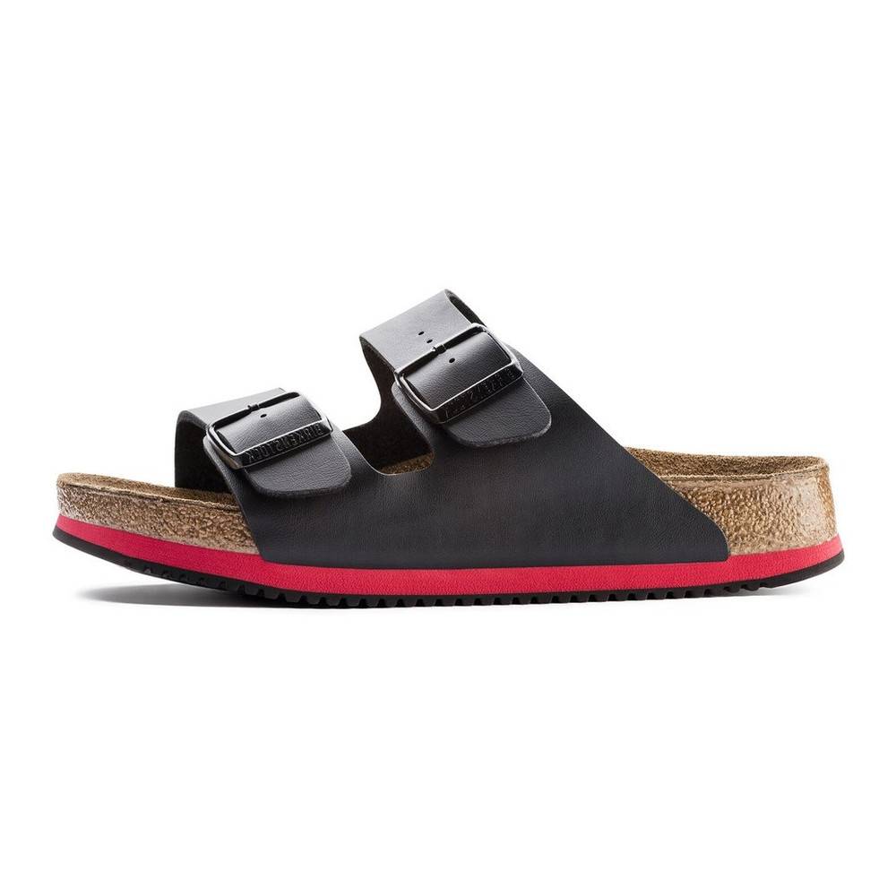 Birkenstock Sandale Arizona Superlauf, Birko-Flor, schwarz/rot, schmal, Größe 43