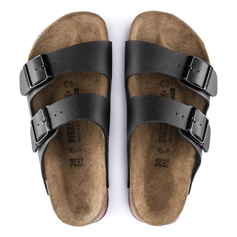 Birkenstock Sandale Arizona Superlauf, Birko-Flor, schwarz/rot, schmal, Größe 43