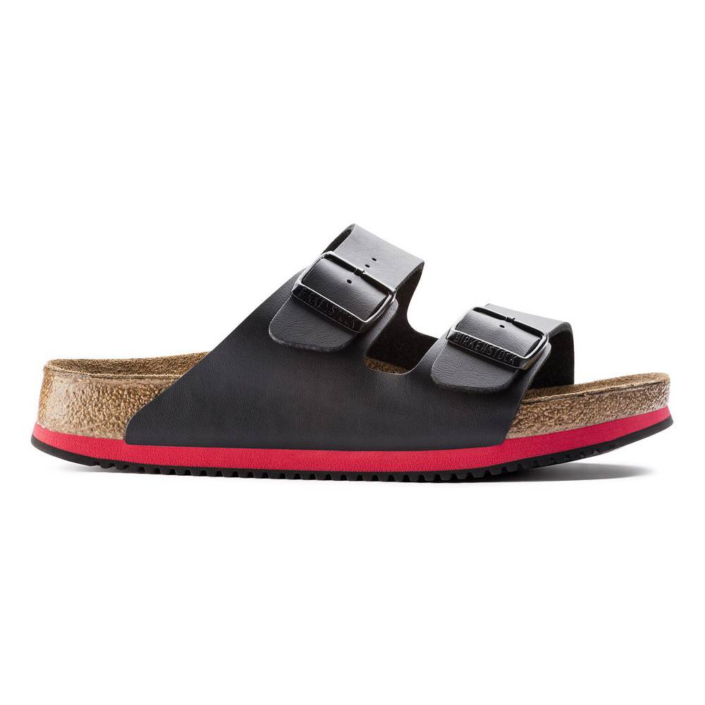Birkenstock Sandale Arizona Superlauf, Birko-Flor, schwarz/rot, schmal, Größe 42