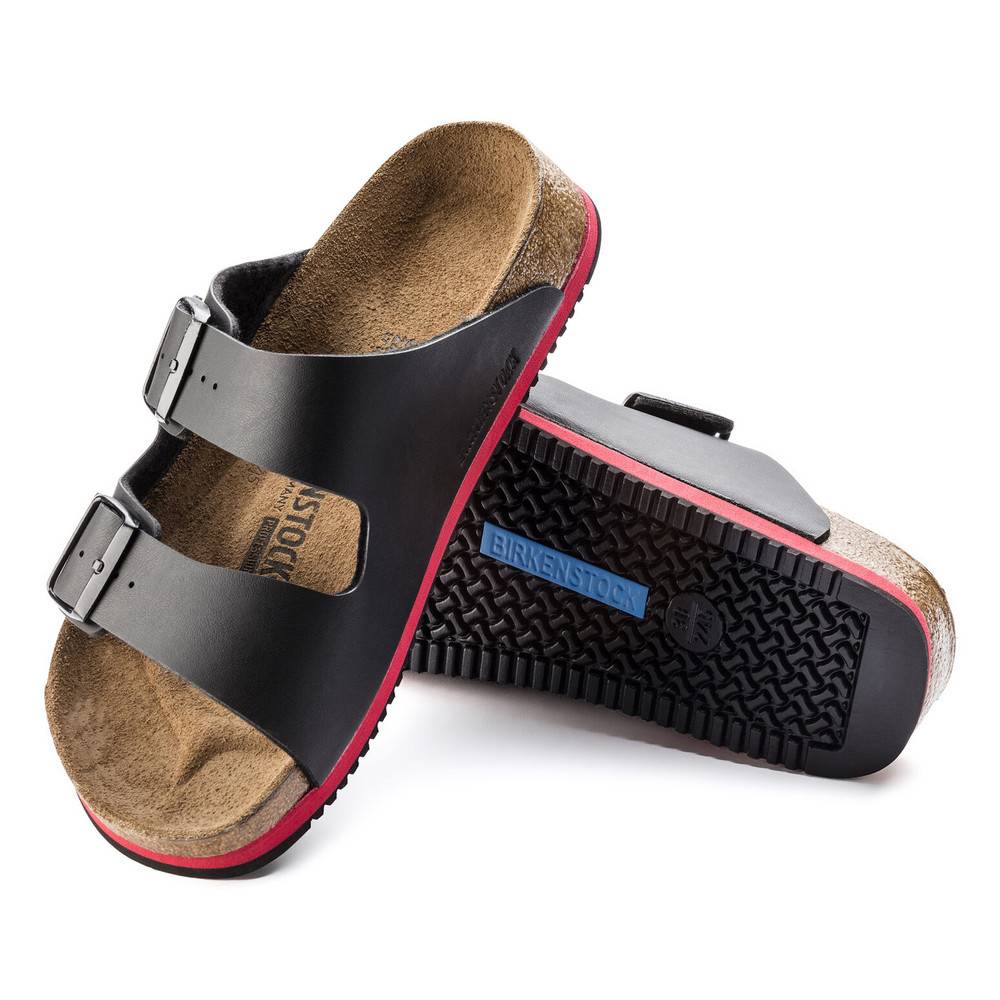 Birkenstock Sandale Arizona Superlauf, Birko-Flor, schwarz/rot, schmal, Größe 46