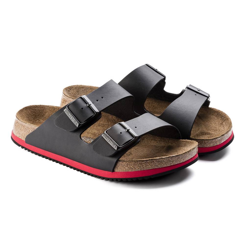 Birkenstock Sandale Arizona Superlauf, Birko-Flor, schwarz/rot, schmal, Größe 47
