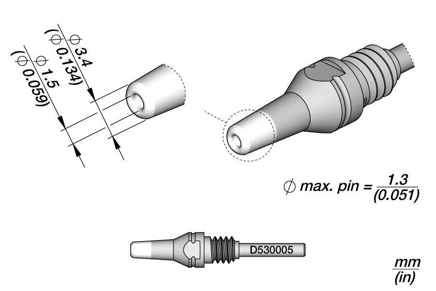 Entlötspitze für Pin, Ø 1,5 mm, S1, D530005