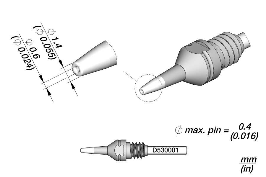 Entlötspitze für Pin, Ø 0,6 mm, HT S1, D530001