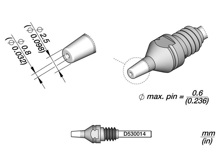 Entlötspitze für Pin, Ø 0,8 mm, HT S1, D530014