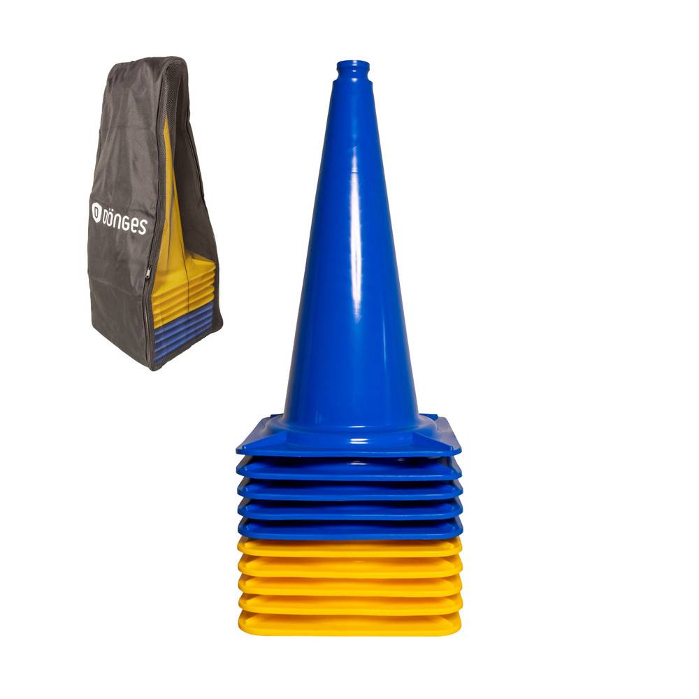 Dönges XXL-Pylonen 10er-Set, blau/gelb mit Transporttasche