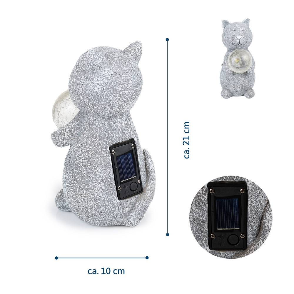 Dönges Katze mit leuchtendem Ball Solar Deko , 10x9,5x19,5 cm