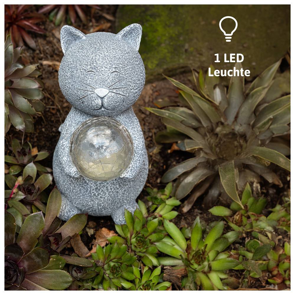 Dönges Katze mit leuchtendem Ball Solar Deko , 10x9,5x19,5 cm