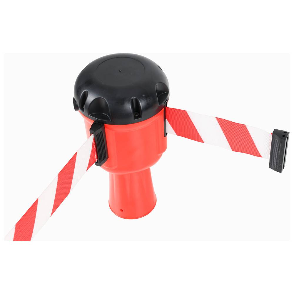 Dönges Gurtabroller rot/weiß gestreift, 240 x 145 x 145 mm, Gurtlänge 9 m