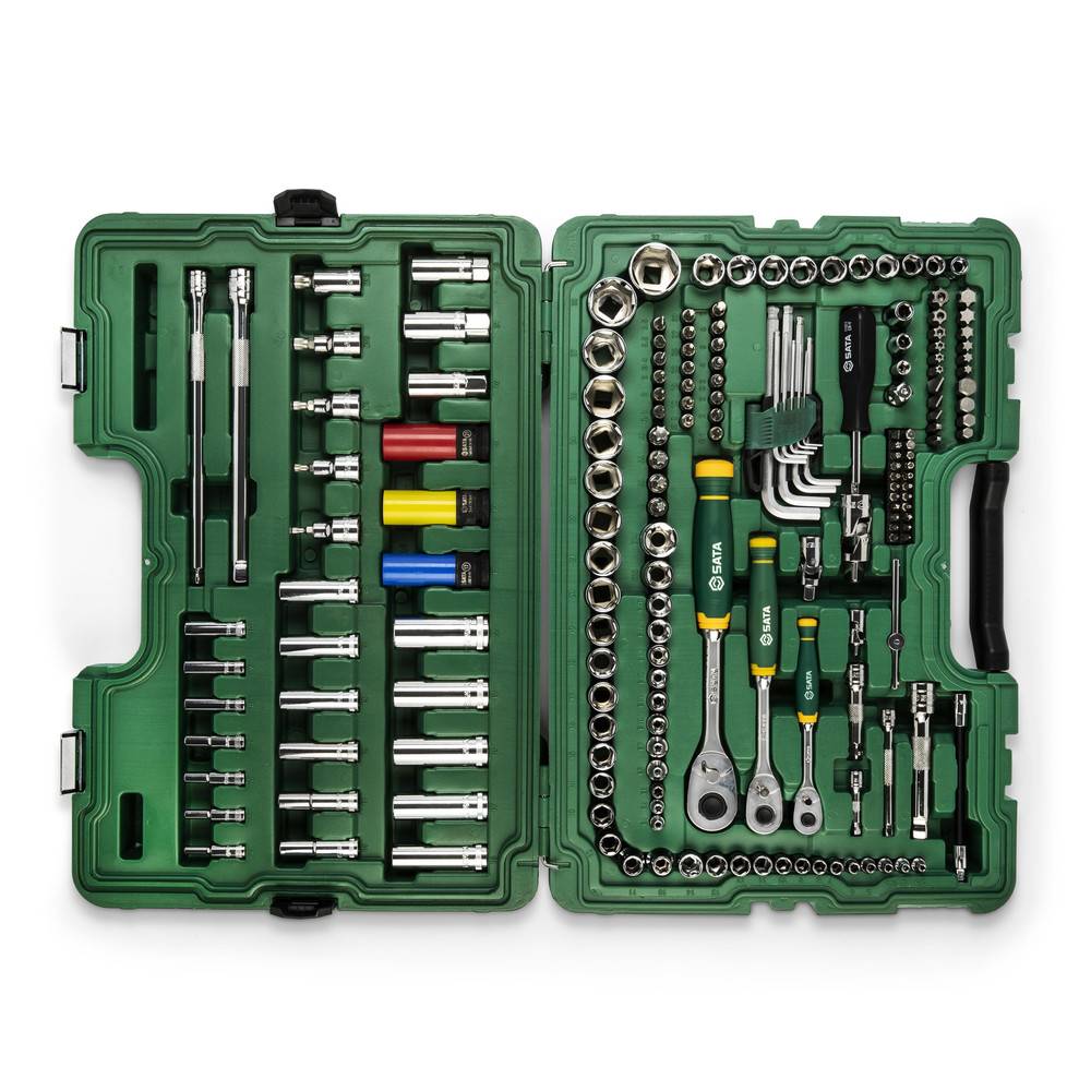SATA 180 Tlg. 1/4", 3/8" & 1/2" 6-Kant Steckschlüssel & Ratschenset
