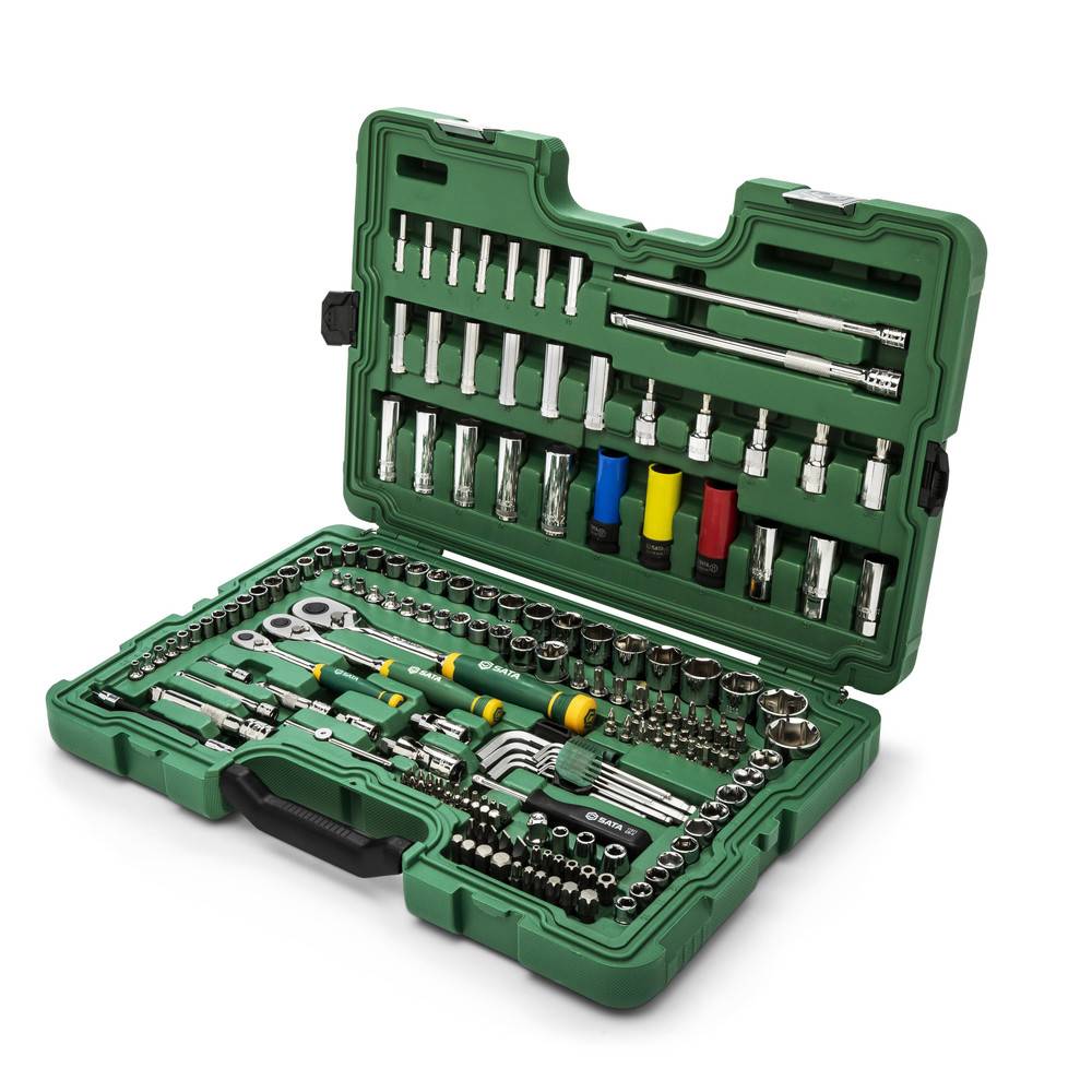 SATA 180 Tlg. 1/4", 3/8" & 1/2" 6-Kant Steckschlüssel & Ratschenset