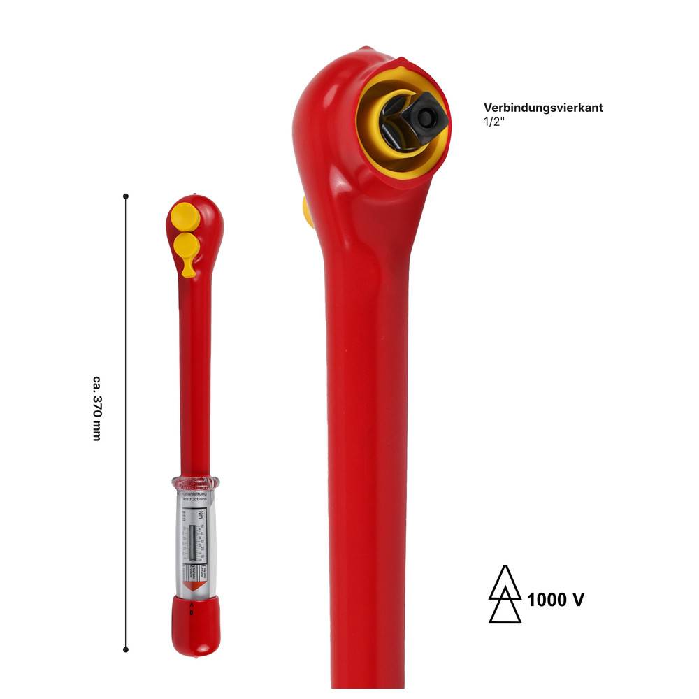 WETEC Drehmomentschlüssel, 1/2", 1.000 V, Drehmoment 40-220 Nm, 530 mm