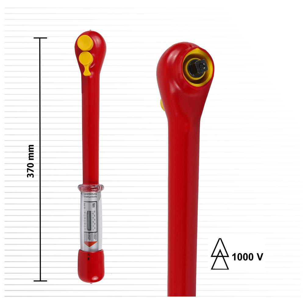WETEC Drehmomentschlüssel, 1/2", 1.000 V, Drehmoment 5-50 Nm, 370 mm