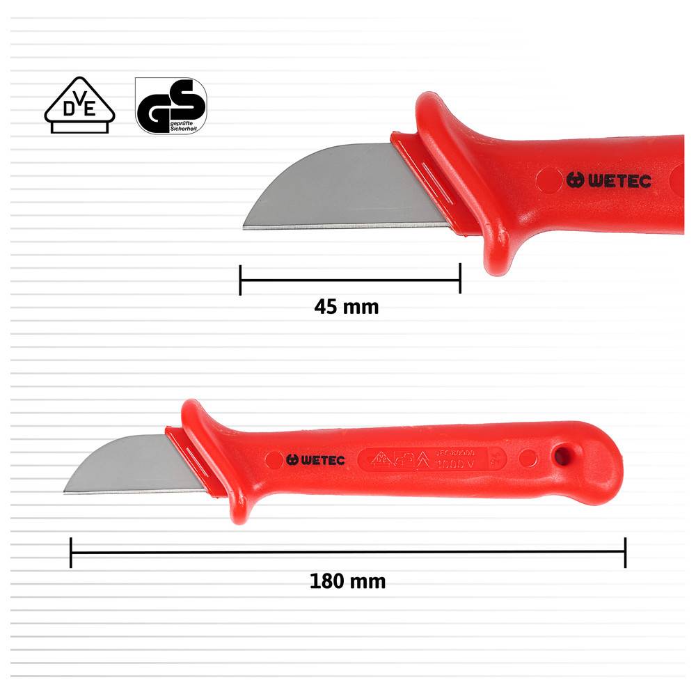 WETEC Kabelmesser, gerade Klinge, mit Kappe, VDE