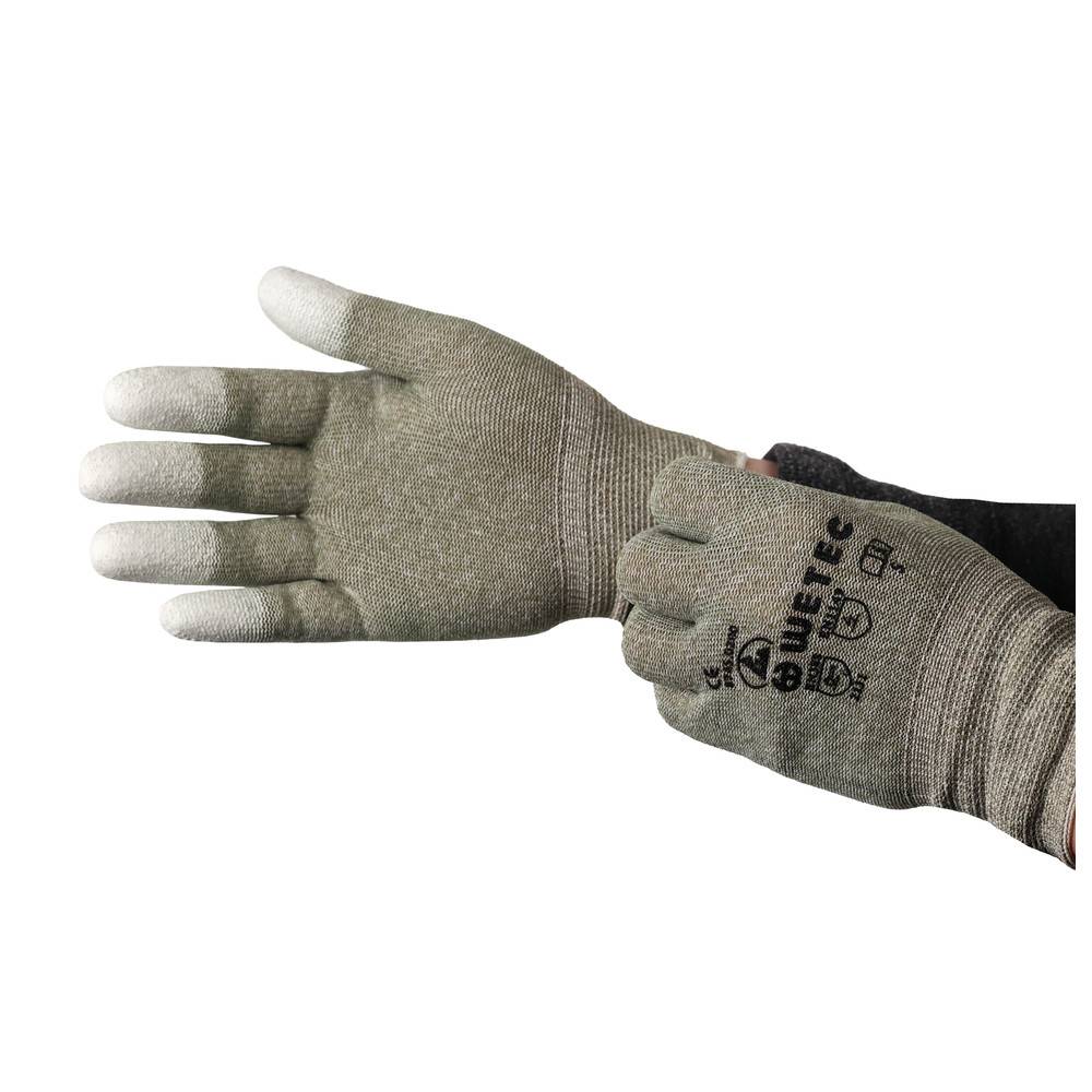 WETEC Handschuhe, PU-beschichtete Fingerkuppen, ESD, M, Kupferfaden