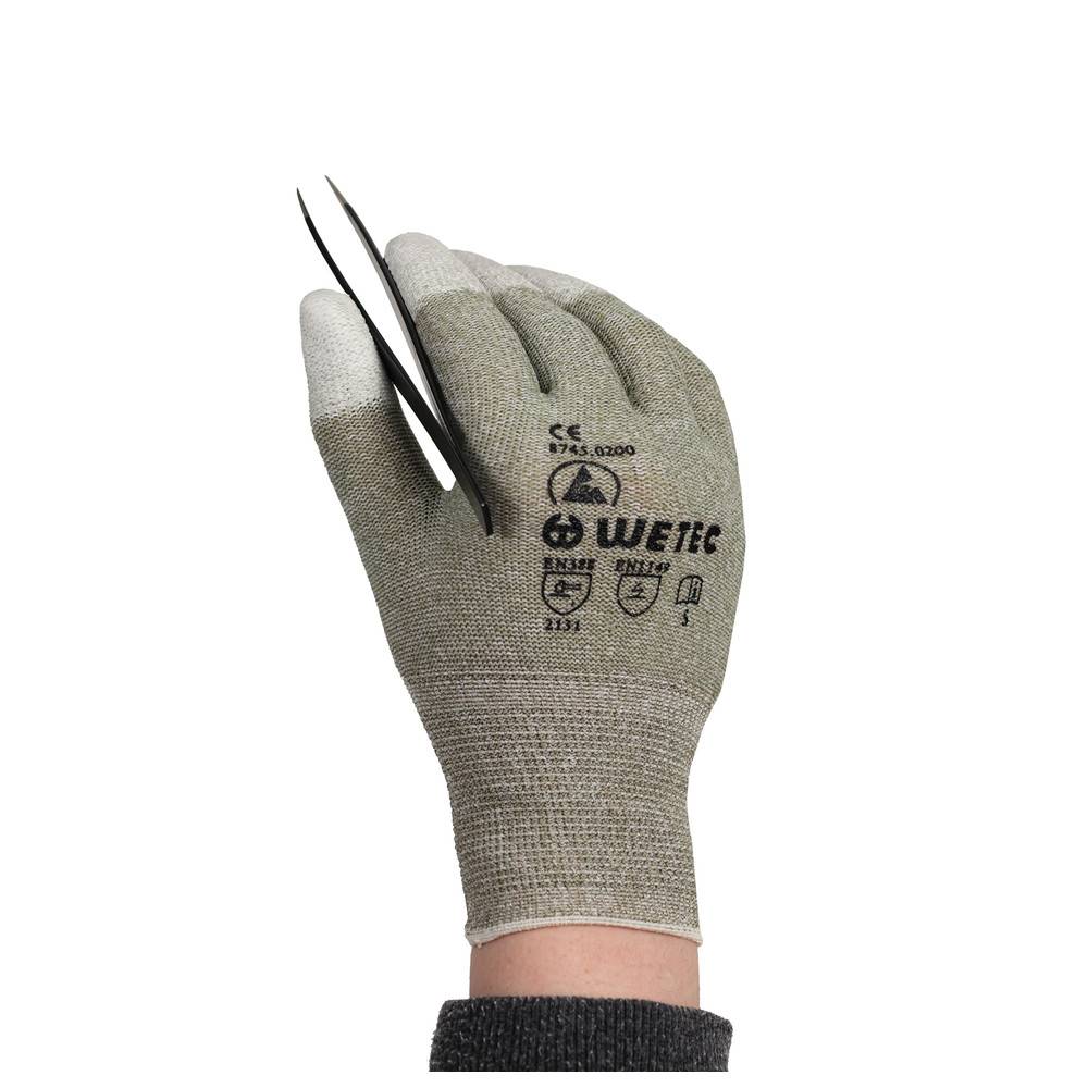WETEC Handschuhe, PU-beschichtete Fingerkuppen, ESD, L, Kupferfaden