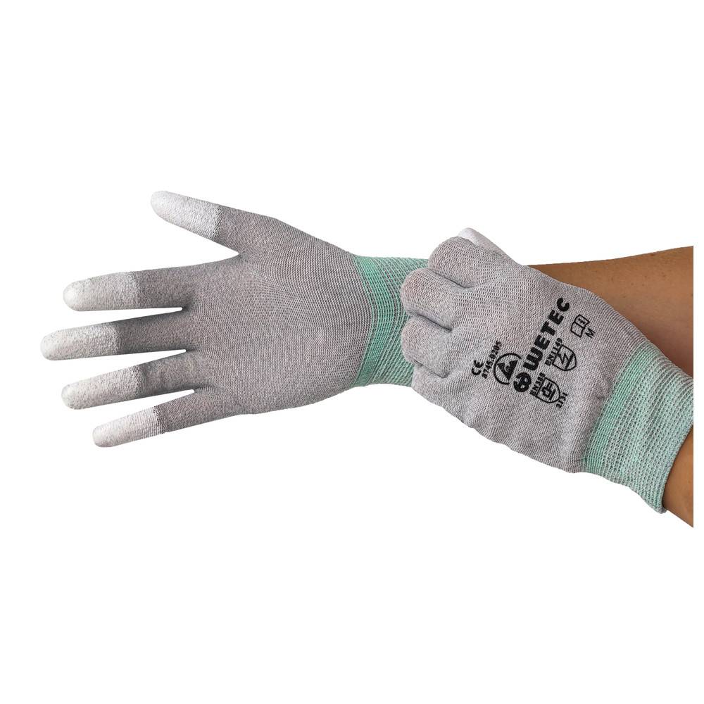 WETEC ESD-Handschuhe, PU-beschichtete Fingerkuppen, XS, Carbonfaden