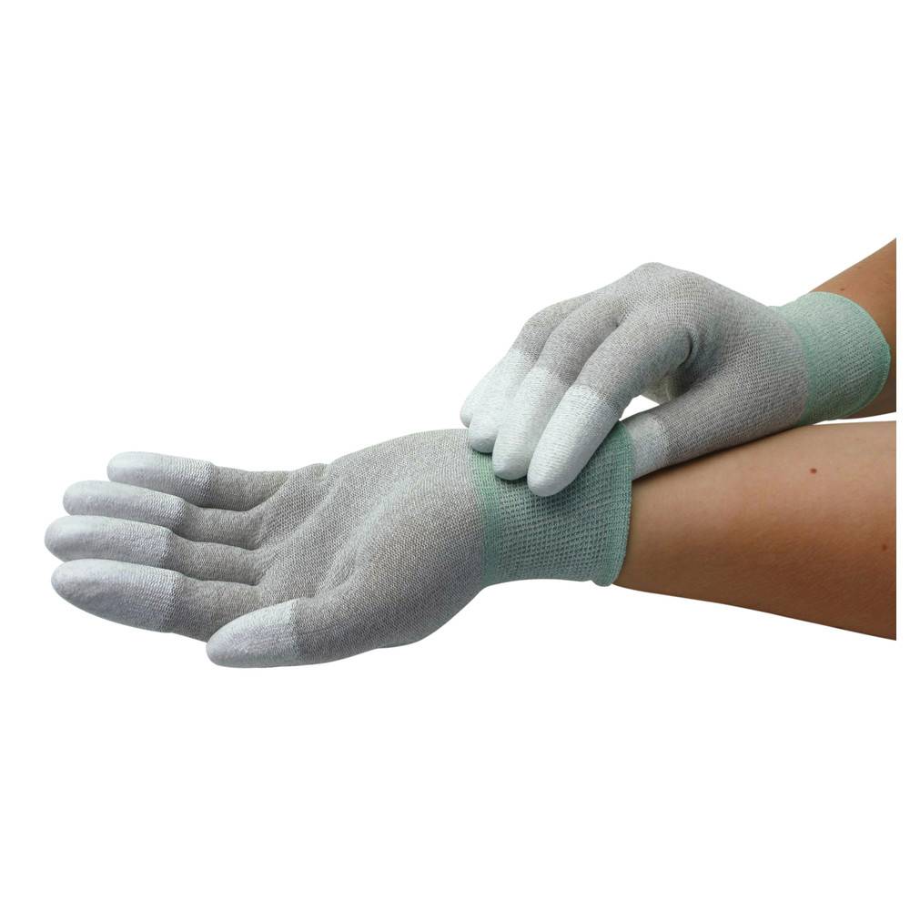 WETEC ESD-Handschuhe, PU-beschichtete Fingerkuppen, S, Carbonfaden