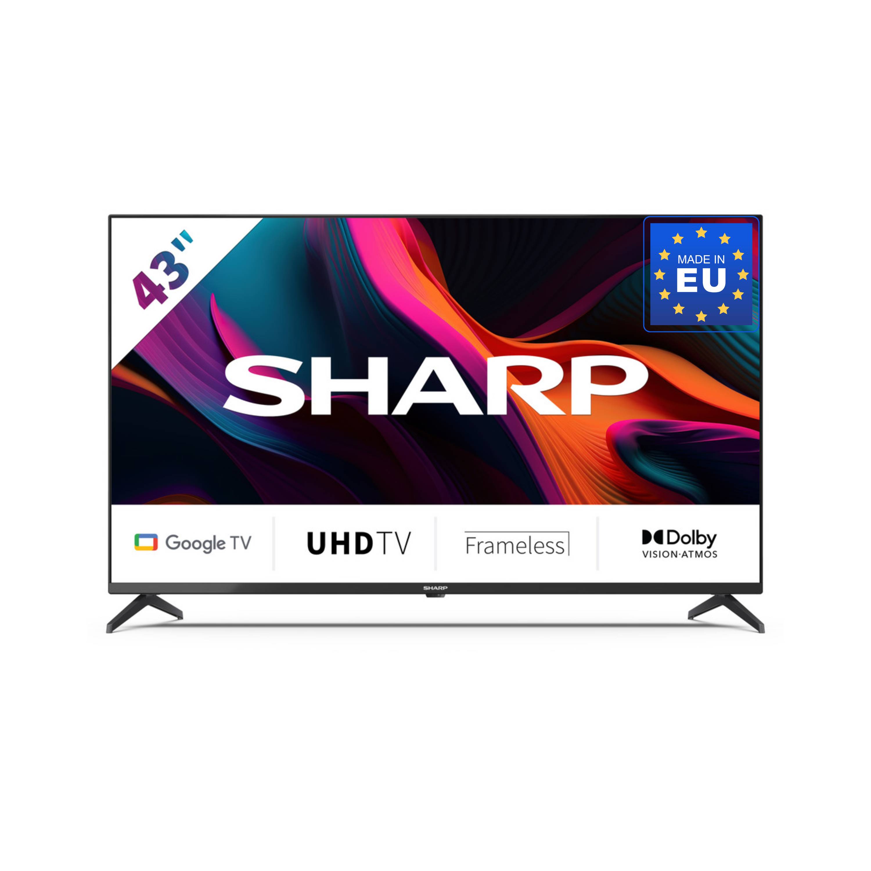 SHARP 43GL4260E – 43 Zoll Fernseher 4K UHD LED Google TV – Rahmenloses Design, Dolby Vision, Dolby Atmos, HDMI eARC