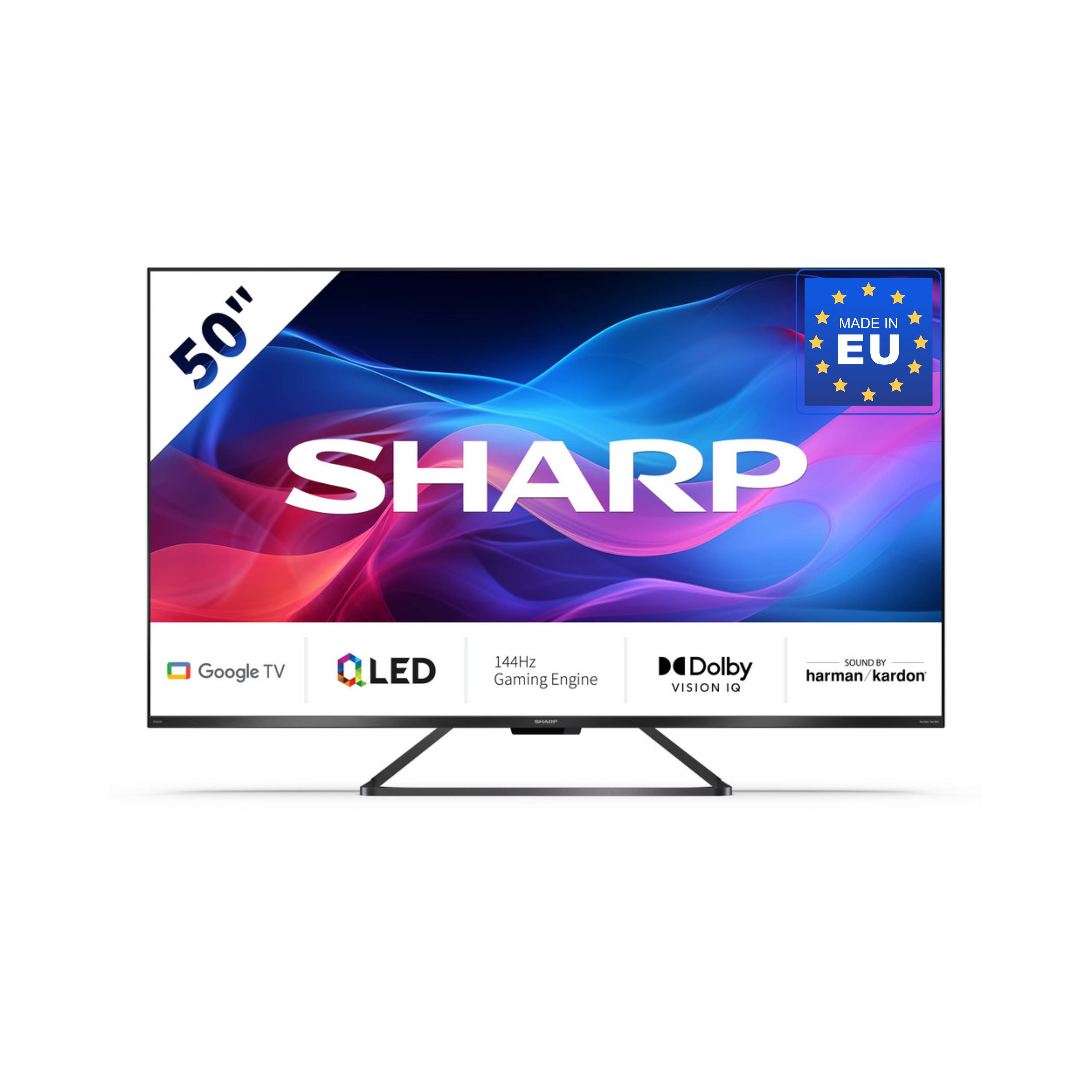 SHARP 50GR8265E – 50 Zoll Fernseher 4K UHD QLED Google TV – 144Hz, Dolby Vision IQ, Dolby Atmos, HDMI eARC, VRR & ALLM