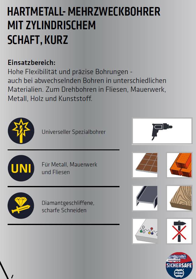 Alpen Limited Edition UNI STAR, Mehrzweckbohrer kurz 8mm / 120mm / 80mm