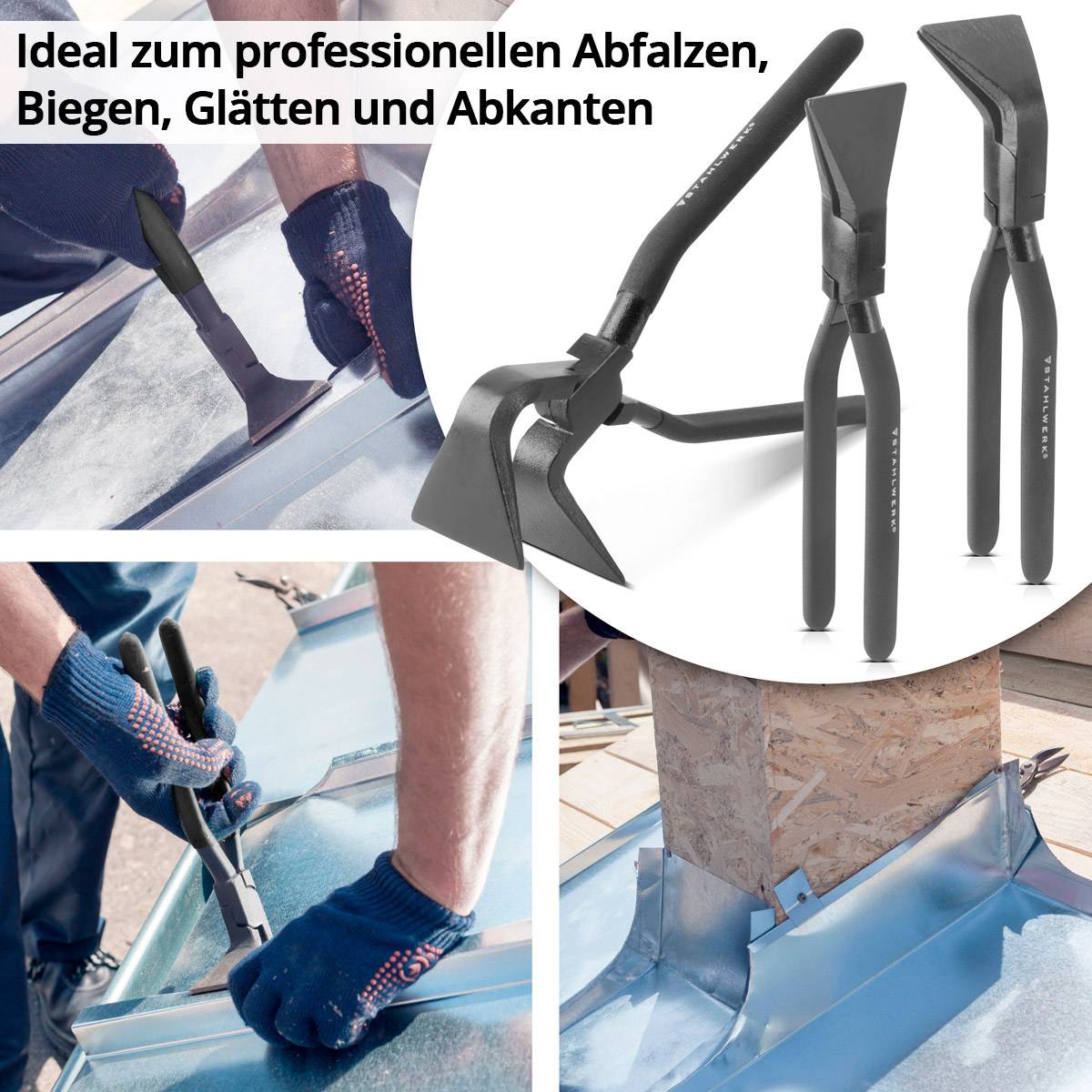 STAHLWERK Falzzangen Set 0° 45° 90° Abkantzange Blechzange Biegezange 60 mm