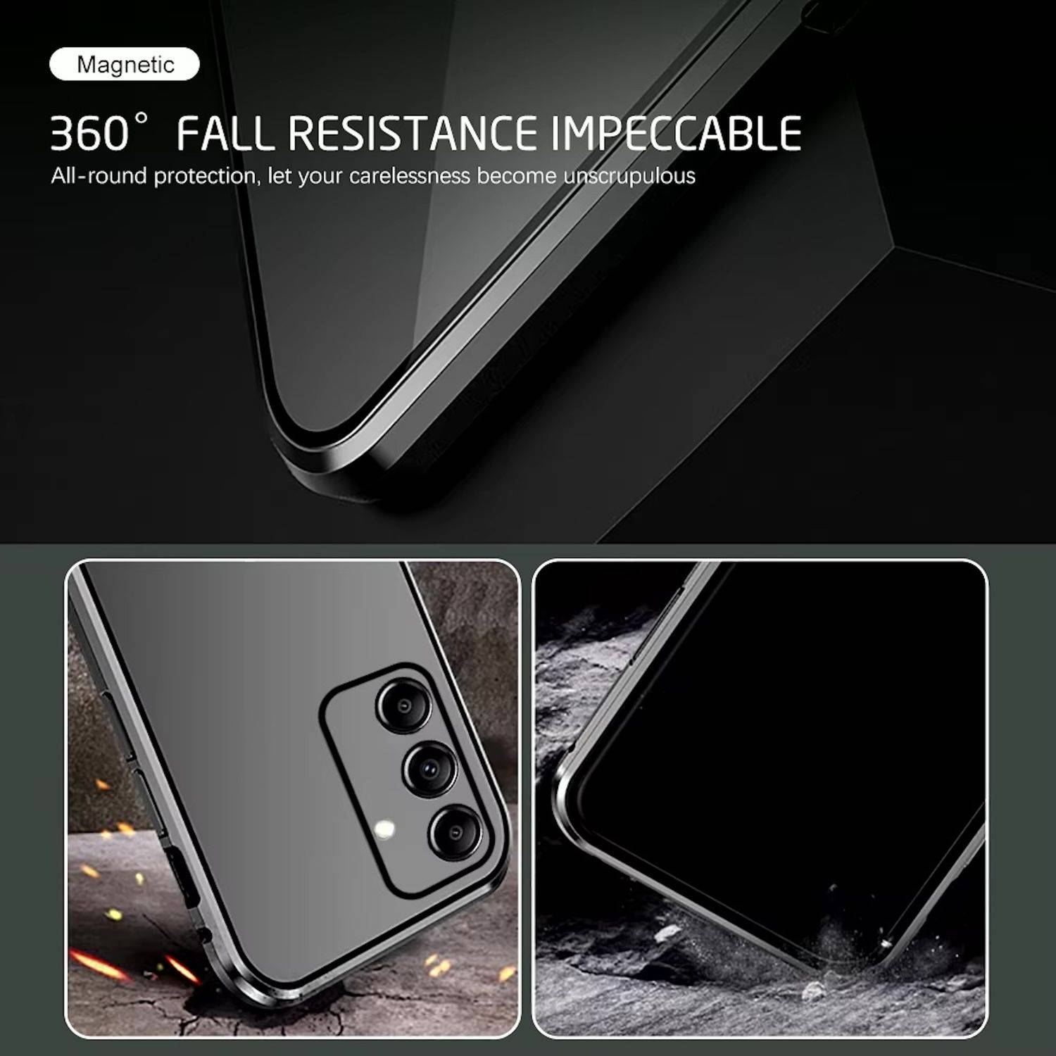 Für Xiaomi 14T Handy Tasche 360 Magnet Glas Bumper Metall Hülle Etuis Case Cover